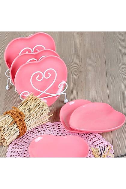 Kalp Pembe Pasta Taba 6 Adet 20 Cm