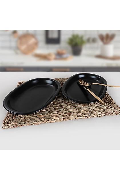 Mat Siyah Hitit Kayk Tabak 25 Cm 2 Adet