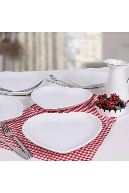 Beyaz Kalp Servis Taba 25 Cm 6 Adet