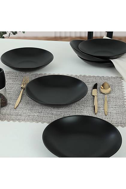 Mat Siyah Gama Yemek Taba 22 Cm 6 Adet