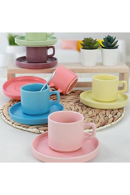 Rainbow Soft Matte Stackable ay Fincan Takm 12 Para 6 Kiilik - 960-990