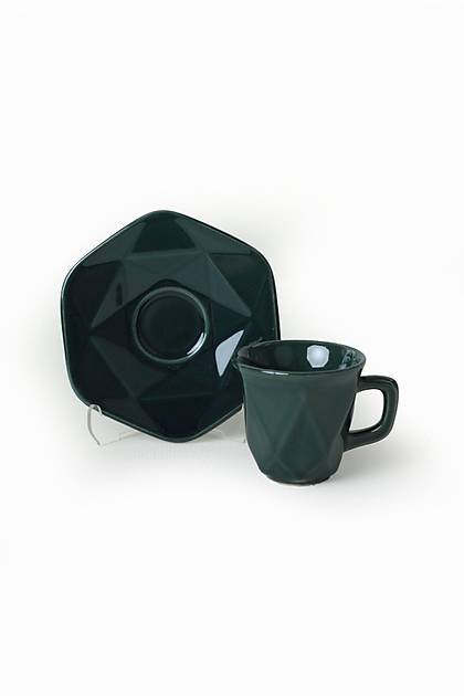 Metalik Yeil Kristal Kahve Fincan Takm 12 Para 6 Kiilik - Q04