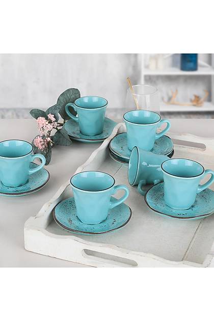 Splash Blue Kahve Fincan Takm 12 Para 6 Kiilik - 18993