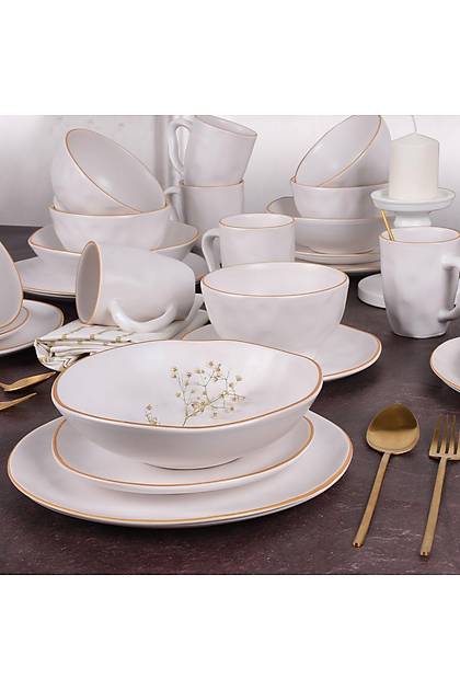 Organik Gold Mat Beyaz Yemek Takm 30 Para 6 Kiilik