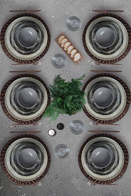 Brown Wave Yemek Takm 24 Para 6 Kiilik 21976-77-78