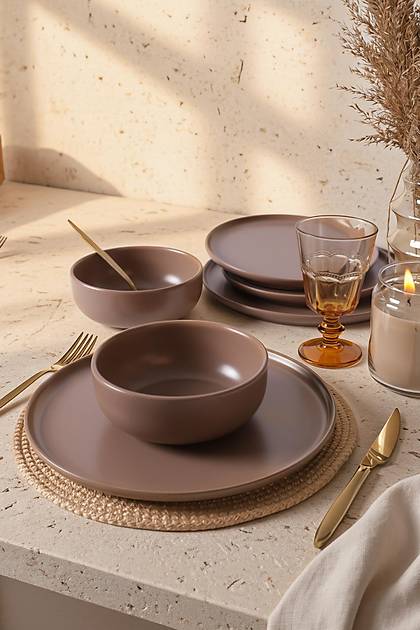 Mat Toprak Taupe Nordic Yemek Tak�m� 6 Par�a 2 Ki�ilik 977