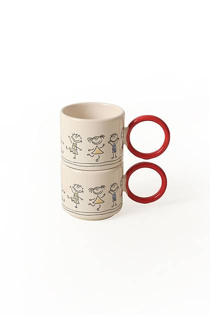 Neeli ocuklar Krmz Stackable Halka Kulplu Fincan 8 Cm 2 Adet