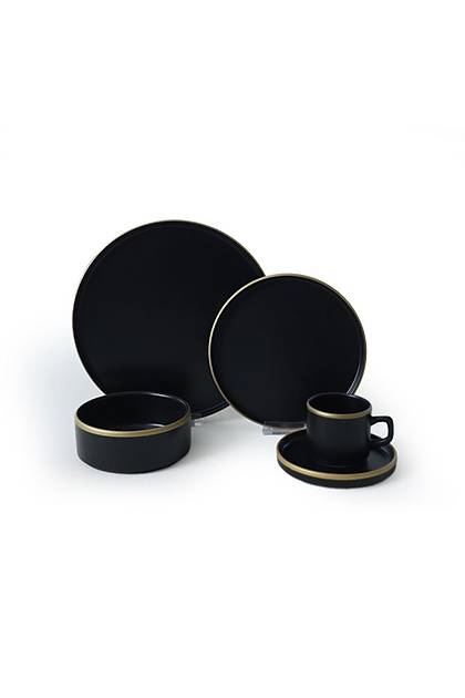 Mat Siyah Gold Fileli Stackable Yemek / Kahvalt Takm 20 Para 4 Kiilik