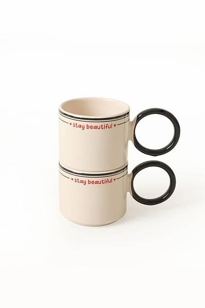 Stay Beautiful Siyah Stackable Halka Kulplu Fincan 8 Cm 2 Adet