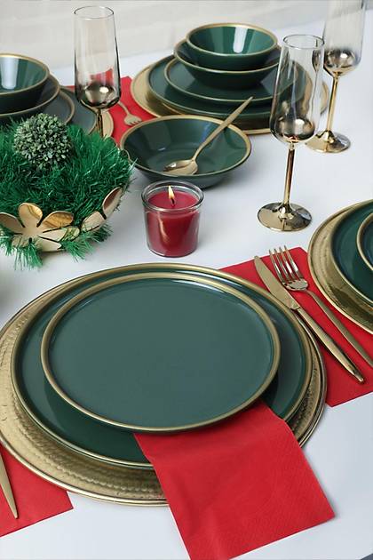 Green Gold Fileli Nordic Yemek Takm 24 Para 6 Kiilik