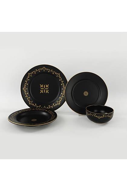 Riva Mat Siyah Gold Yemek Takm 24 Para 6 Kiilik