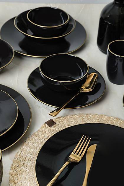 Ege Siyah Gold Yemek Takm 30 Para 6 Kiilik