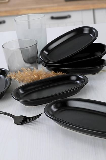 Mat Siyah Hitit Kayk Tabak 16 Cm 6 Adet