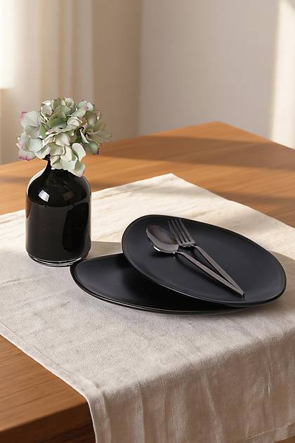 Mat Siyah Bloom Kay�k Tabak 31 Cm 2 Adet 956