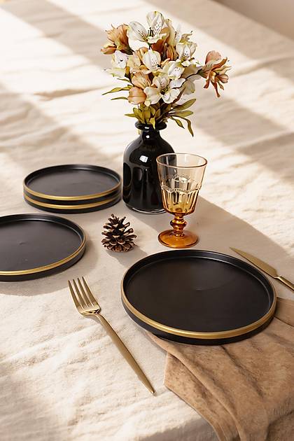 Mat Siyah Gold Fileli Stackable Pasta Taba�� 21 Cm 4 Adet