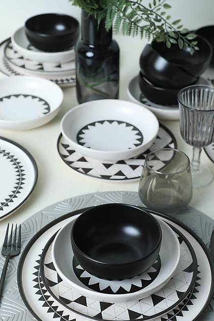 Keraart Black Pattern Nordic Yemek Takm 24 Para 6 Kiilik 21478-79-80