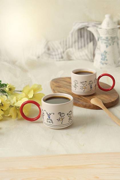 Neeli ocuklar Krmz Stackable Halka Kulplu Fincan 8 Cm 2 Adet
