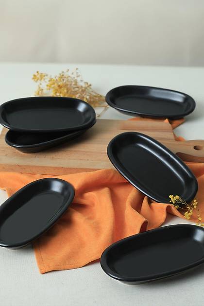 Mat Siyah Hitit Kayk Tabak 16 Cm 6 Adet