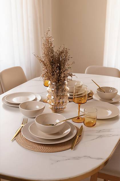 Krem Kera Yemek Tak�m� 12 Par�a 4 Ki�ilik 036