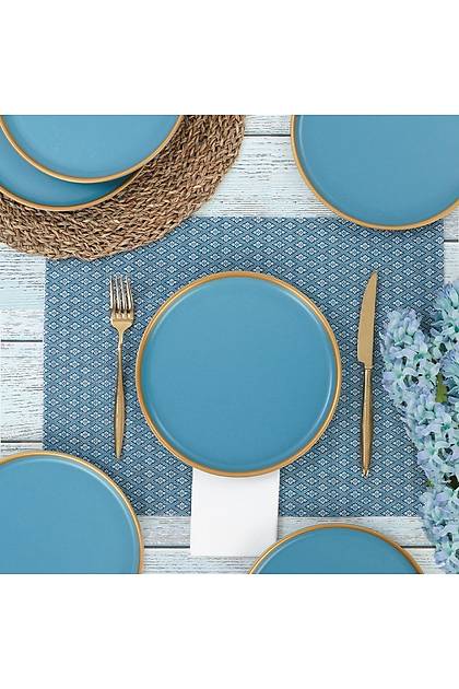 Nordic Gold Mat Mavi Pasta Taba 22 Cm 6 Adet