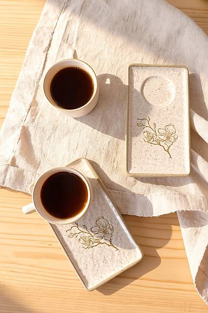 Taupe Bloom Do�alta� Kahve Sunum Seti 4 Par�a 2 Ki�ilik 22519-20