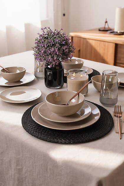 Taupe Kera Yemek Tak�m� 12 Par�a 4 Ki�ilik 594