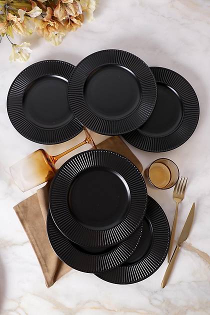 Mat Siyah Myra Pasta Taba�� 22 Cm 6 Adet 956