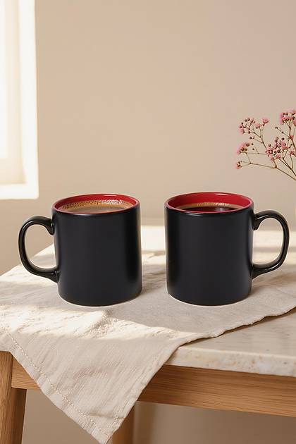 Mat Siyah / K�rm�z� Silindir Kupa 10 Cm 2 Adet