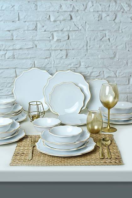 Beyaz Gold Fileli Romeo Yemek Takm 24 Para 6 Kiilik