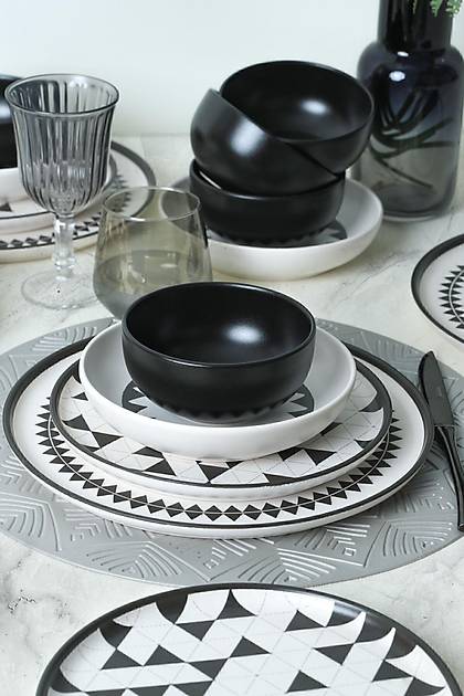 Keraart Black Pattern Nordic Yemek Takm 24 Para 6 Kiilik 21478-79-80