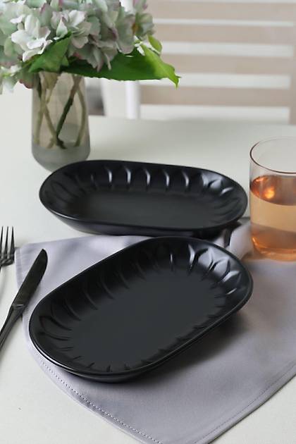 Mat Siyah Badem Kayk Tabak 25 Cm 2 Adet 956