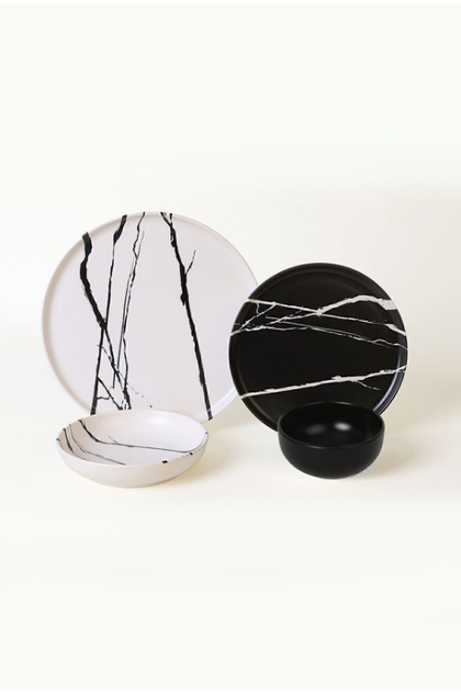 Mermer Servis Taba�� 28 cm 3 Adet Kase 12 cm siyah 1 adet