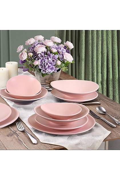 Oval Yemek Takm Mat Ak Pembe 48 Para 12 Kiilik