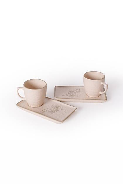 Taupe Bloom Do�alta� Kahve Sunum Seti 4 Par�a 2 Ki�ilik 22519-20
