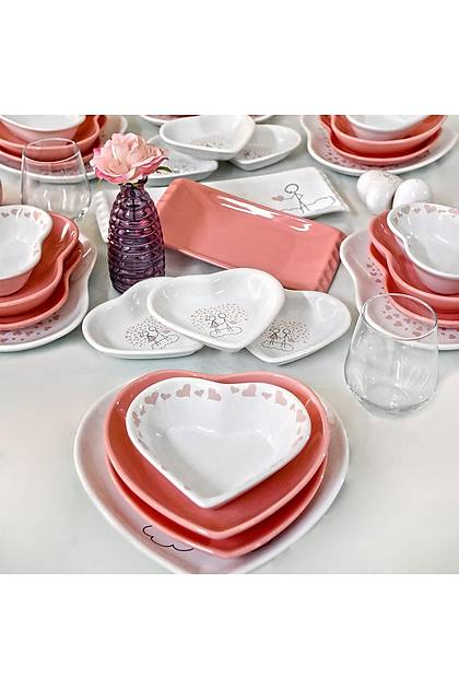 Sweet Love Pink Kalp Yemek Takm 35 Para 6 Kiilik
