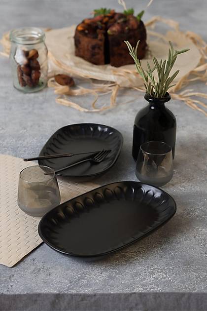 Mat Siyah Badem Kayk Tabak 29 Cm 2 Adet 956