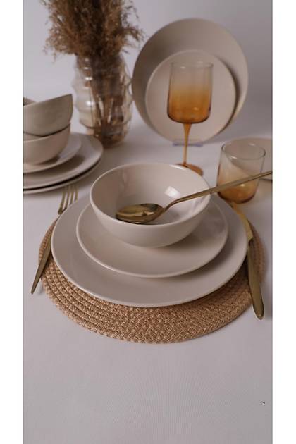 Krem Kera Yemek Tak�m� 12 Par�a 4 Ki�ilik 036