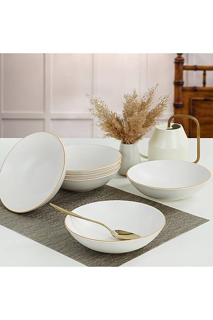 Beyaz Mat Gold Alfa Yemek Taba 21 Cm 6 Adet