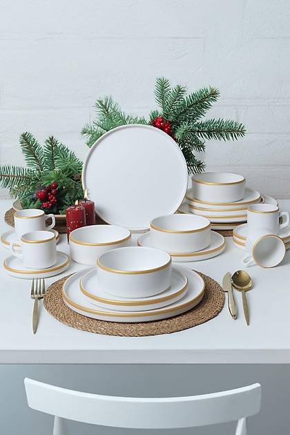 Mat Beyaz Gold Fileli Stackable Yemek / Kahvalt Takm 20 Para 4 Kiilik