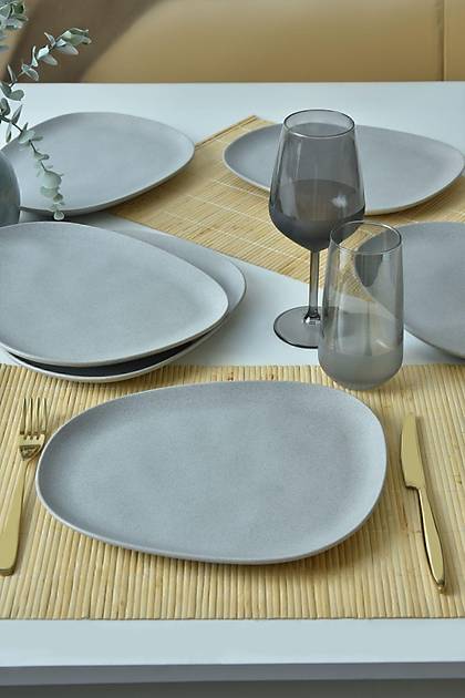 Artistik Mat Gri Tetra Servis Taba 30 Cm 6 Adet 647
