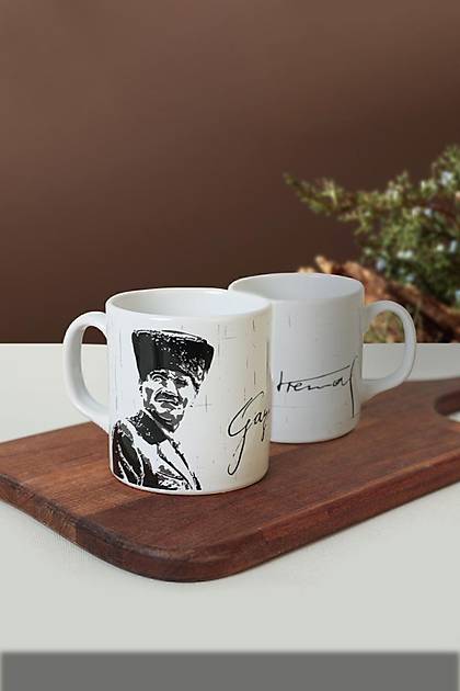 Keraart Atatrk Portreli mza Beyaz Silindir Kupa 1 Adet
