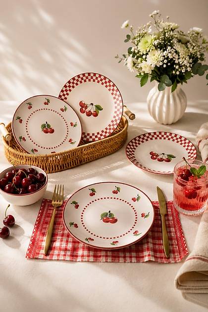 Plaid Cherry Pasta Taba�� 20 Cm 4 Adet 23766-74