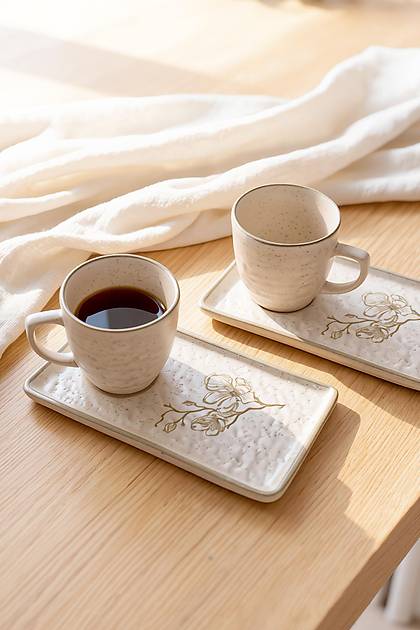 Taupe Bloom Do�alta� Kahve Sunum Seti 4 Par�a 2 Ki�ilik 22519-20