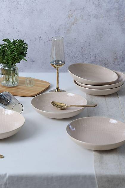 Kumlu Krem Rlyefli Yemek Taba 20 Cm 6 Adet Q32