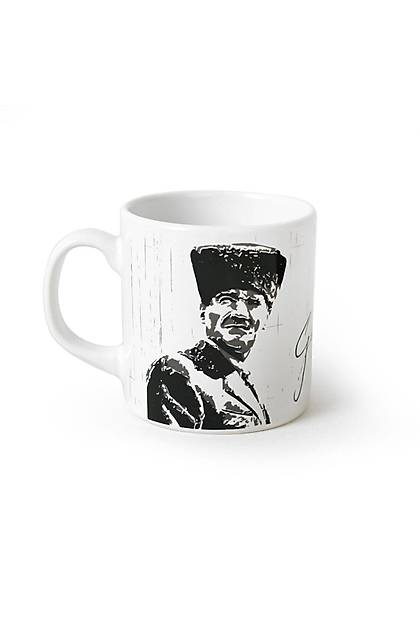 Keraart Atatrk Portreli mza Beyaz Silindir Kupa 1 Adet