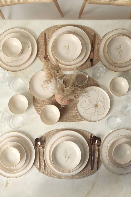 Taupe Bloom Nordc Yemek Takm 24 Para 6 Kiilik 22519-20-28-29