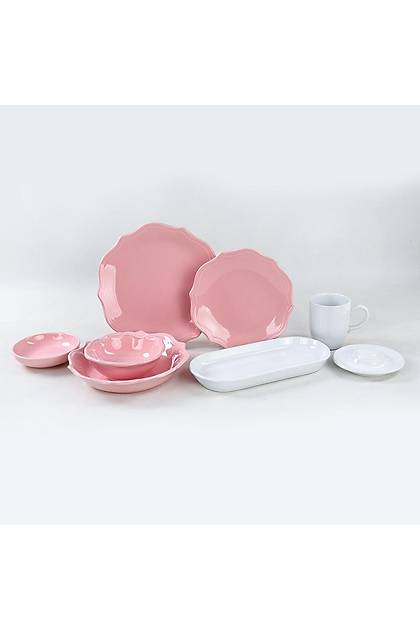 Romeo Ak Pembe Yemek/Kahvalt Takm 44 Para 6 Kiilik