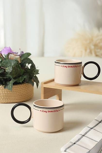 Stay Beautiful Siyah Stackable Halka Kulplu Fincan 8 Cm 2 Adet