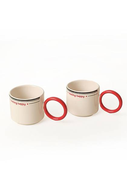 Feeling Happy Krmz Stackable Halka Kulplu Fincan 8 Cm 2 Adet