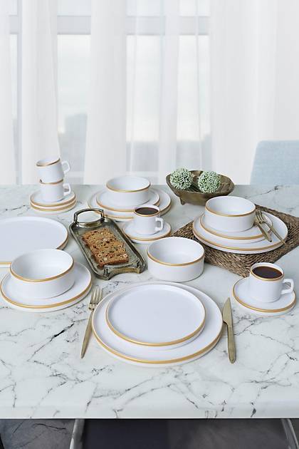 Mat Beyaz Gold Fileli Stackable Yemek / Kahvalt Takm 20 Para 4 Kiilik